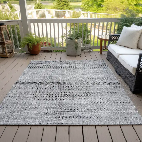 Gray And Silver Striped Washable Indoor Outdoor Area Rug Photo 3