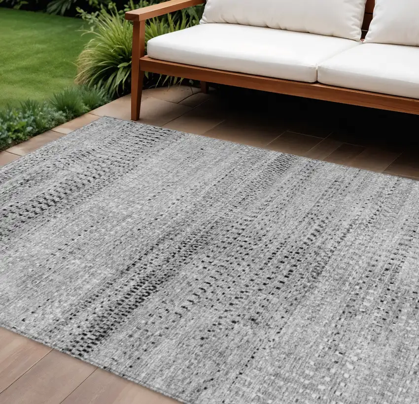 Gray And Silver Striped Washable Indoor Outdoor Area Rug Photo 2