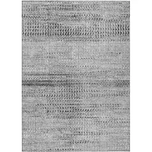 Photo of Gray And Silver Striped Washable Indoor Outdoor Area Rug