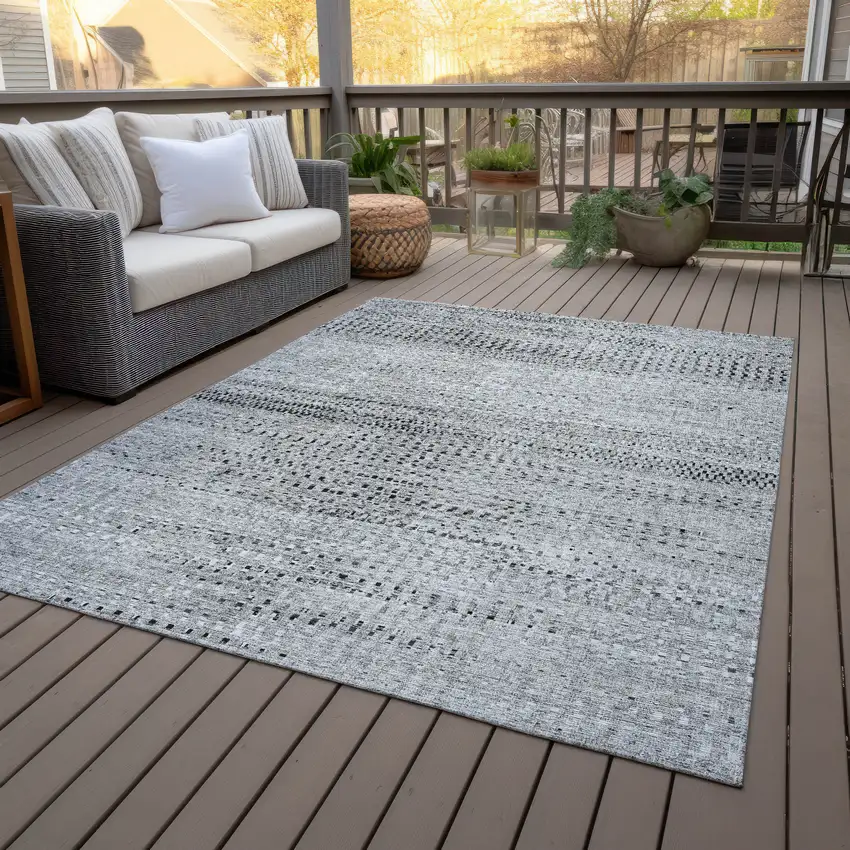 Gray And Silver Striped Washable Indoor Outdoor Area Rug Photo 6