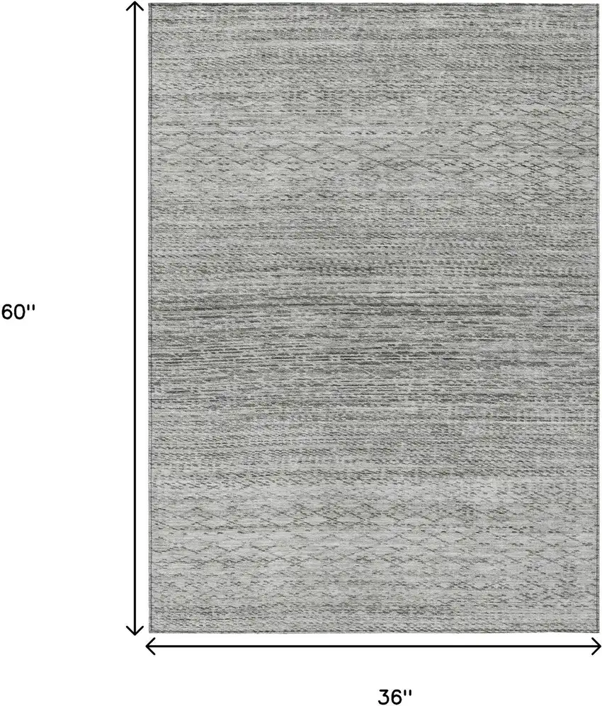 Gray And Silver Striped Washable Indoor Outdoor Area Rug Photo 9