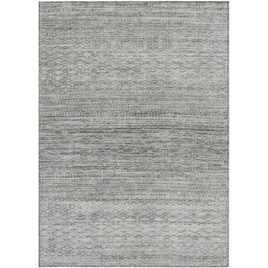 Gray And Silver Striped Washable Indoor Outdoor Area Rug Photo 3