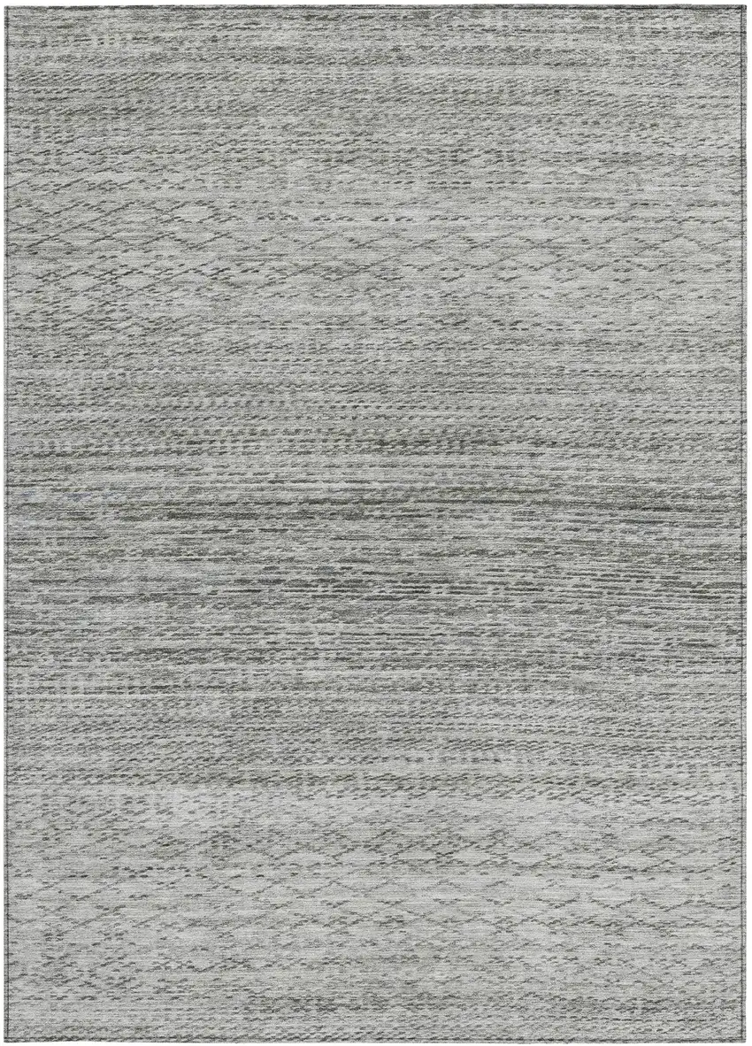 Gray And Silver Striped Washable Indoor Outdoor Area Rug Photo 3