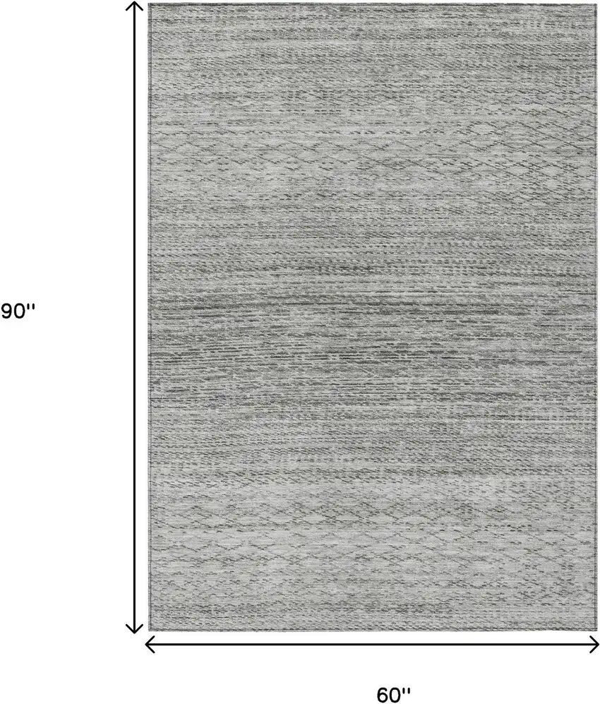 Gray And Silver Striped Washable Indoor Outdoor Area Rug Photo 9