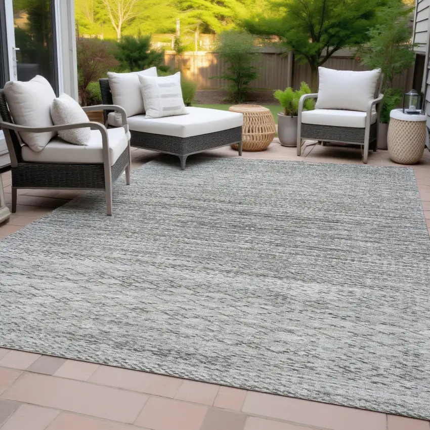 Gray And Silver Striped Washable Indoor Outdoor Area Rug Photo 8