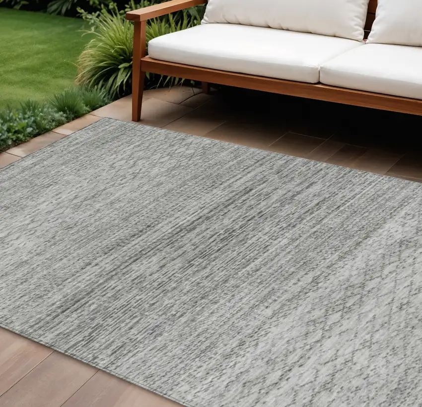 Gray And Silver Striped Washable Indoor Outdoor Area Rug Photo 2