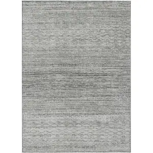 Photo of Gray And Silver Striped Washable Indoor Outdoor Area Rug