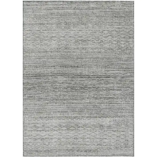 Gray And Silver Striped Washable Indoor Outdoor Area Rug Photo 1