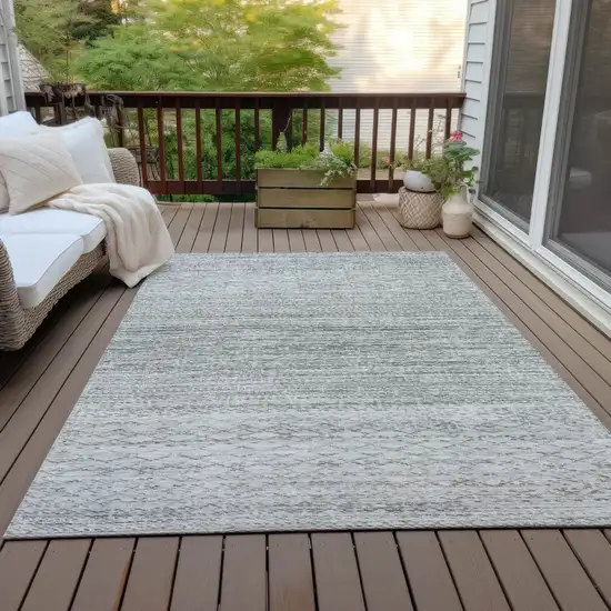 Gray And Silver Striped Washable Indoor Outdoor Area Rug Photo 5
