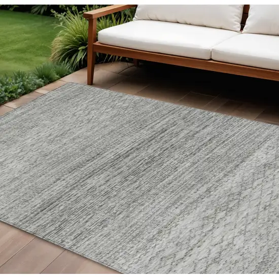 Gray And Silver Striped Washable Indoor Outdoor Area Rug Photo 2