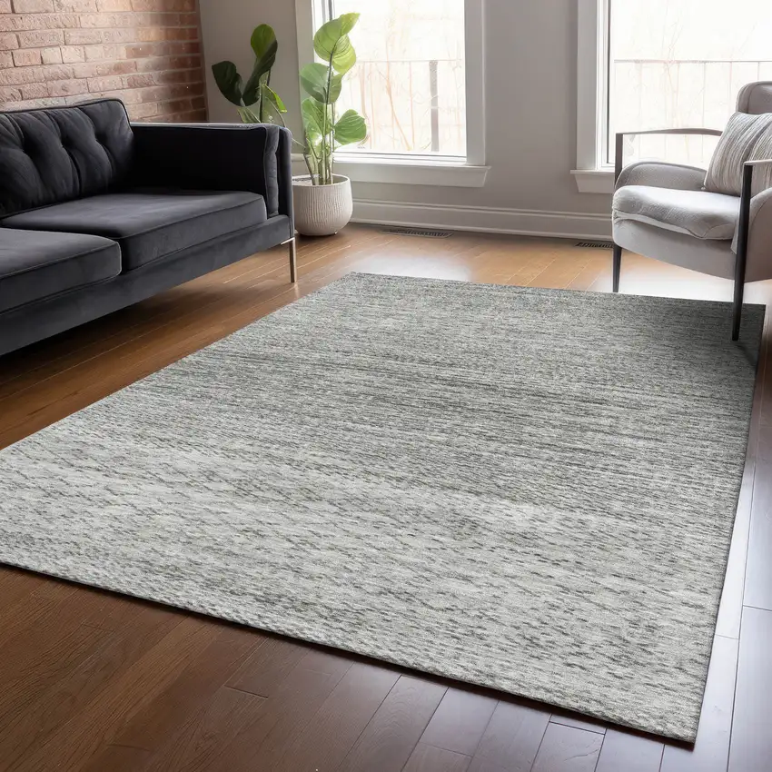 Gray And Silver Striped Washable Indoor Outdoor Area Rug Photo 5