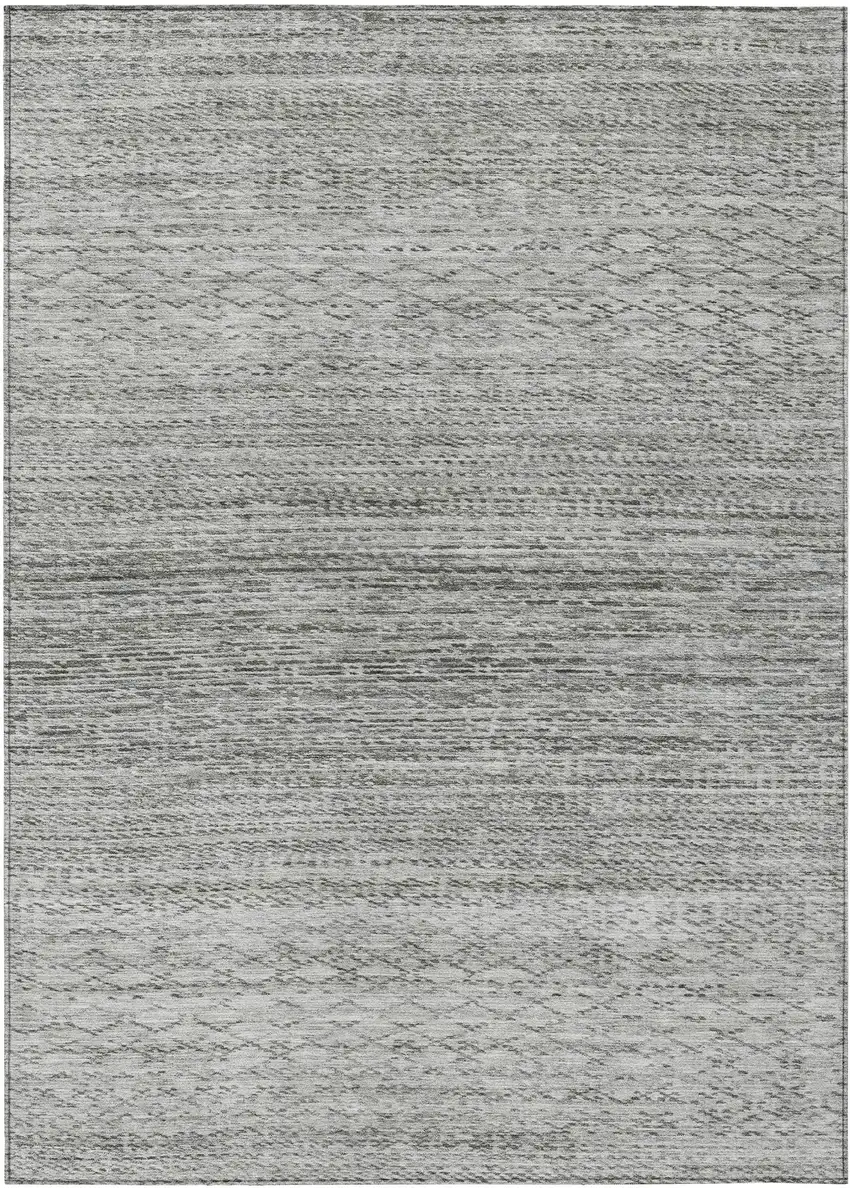 Gray And Silver Striped Washable Indoor Outdoor Area Rug Photo 1