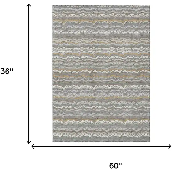 Gray And Silver Striped Washable Indoor Outdoor Area Rug Photo 6