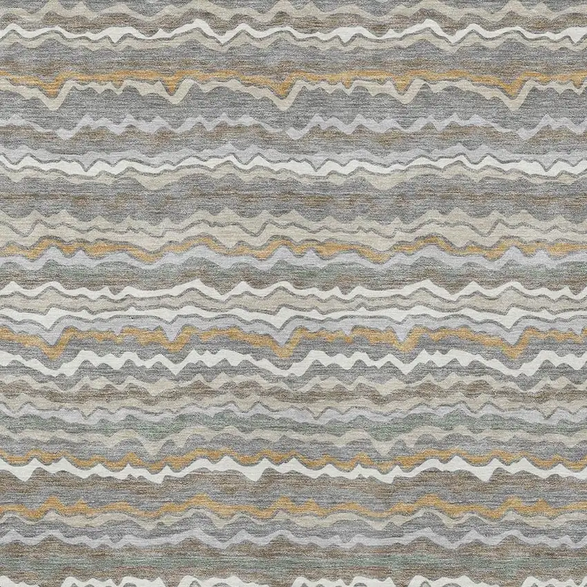 Gray And Silver Striped Washable Indoor Outdoor Area Rug Photo 2