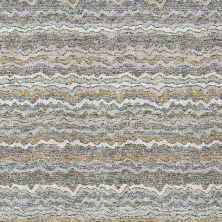 Gray And Silver Striped Washable Indoor Outdoor Area Rug Photo 2