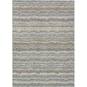 Photo of Gray And Silver Striped Washable Indoor Outdoor Area Rug