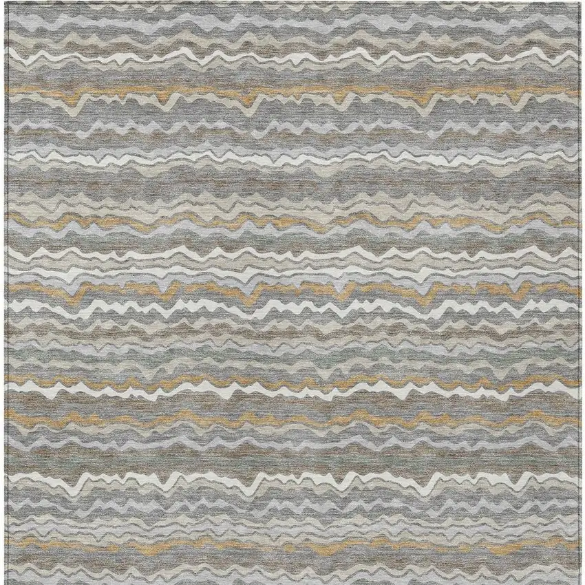 Gray And Silver Striped Washable Indoor Outdoor Area Rug Photo 3