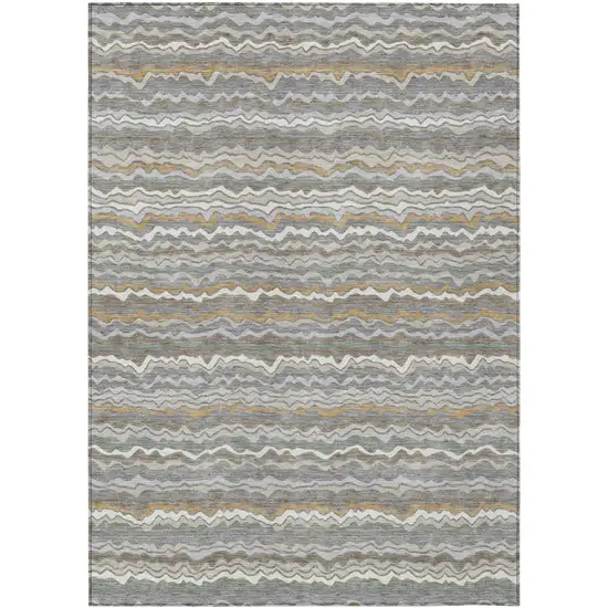 Gray And Silver Striped Washable Indoor Outdoor Area Rug Photo 1