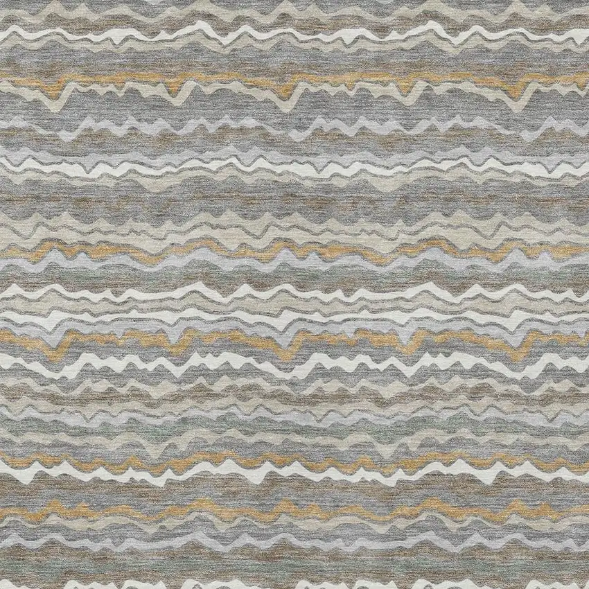 Gray And Silver Striped Washable Indoor Outdoor Area Rug Photo 2