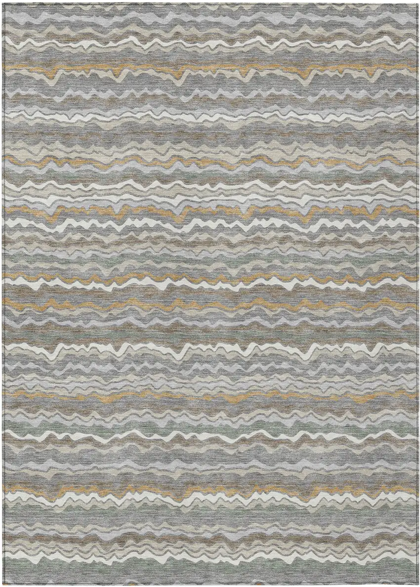 Gray And Silver Striped Washable Indoor Outdoor Area Rug Photo 1