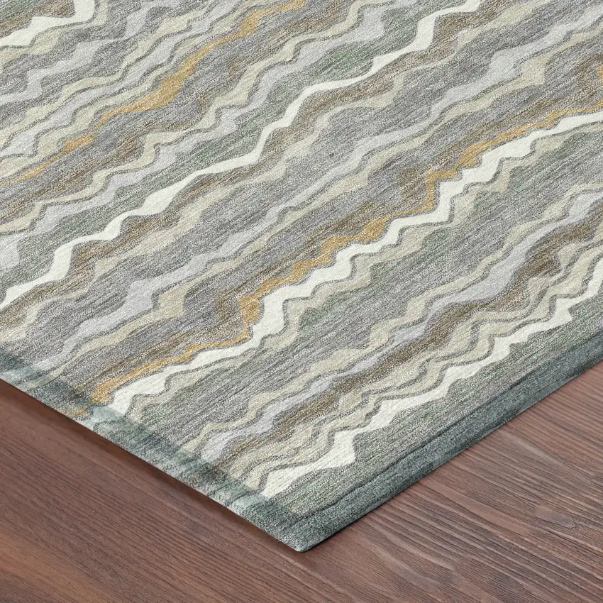 Gray And Silver Striped Washable Indoor Outdoor Area Rug Photo 8