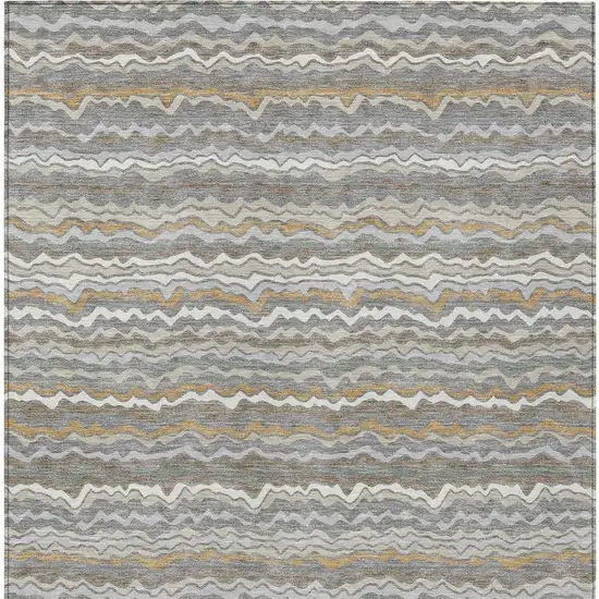 Gray And Silver Striped Washable Indoor Outdoor Area Rug Photo 3