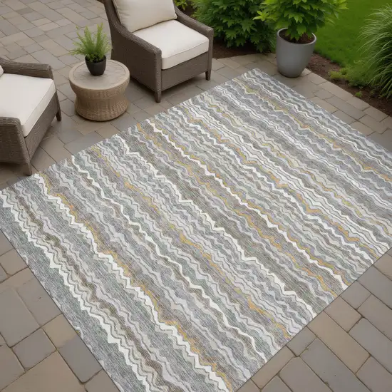 Gray And Silver Striped Washable Indoor Outdoor Area Rug Photo 7