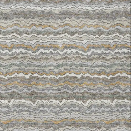 Gray And Silver Striped Washable Indoor Outdoor Area Rug Photo 2