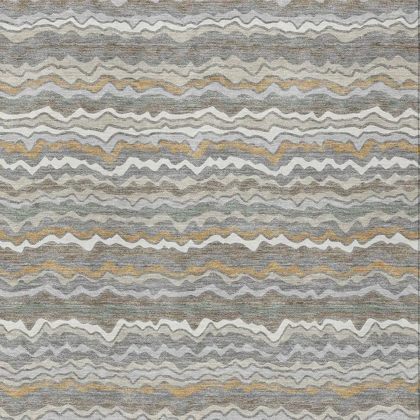 Gray And Silver Striped Washable Indoor Outdoor Area Rug Photo 2