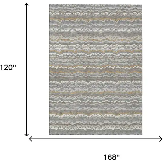 Gray And Silver Striped Washable Indoor Outdoor Area Rug Photo 6