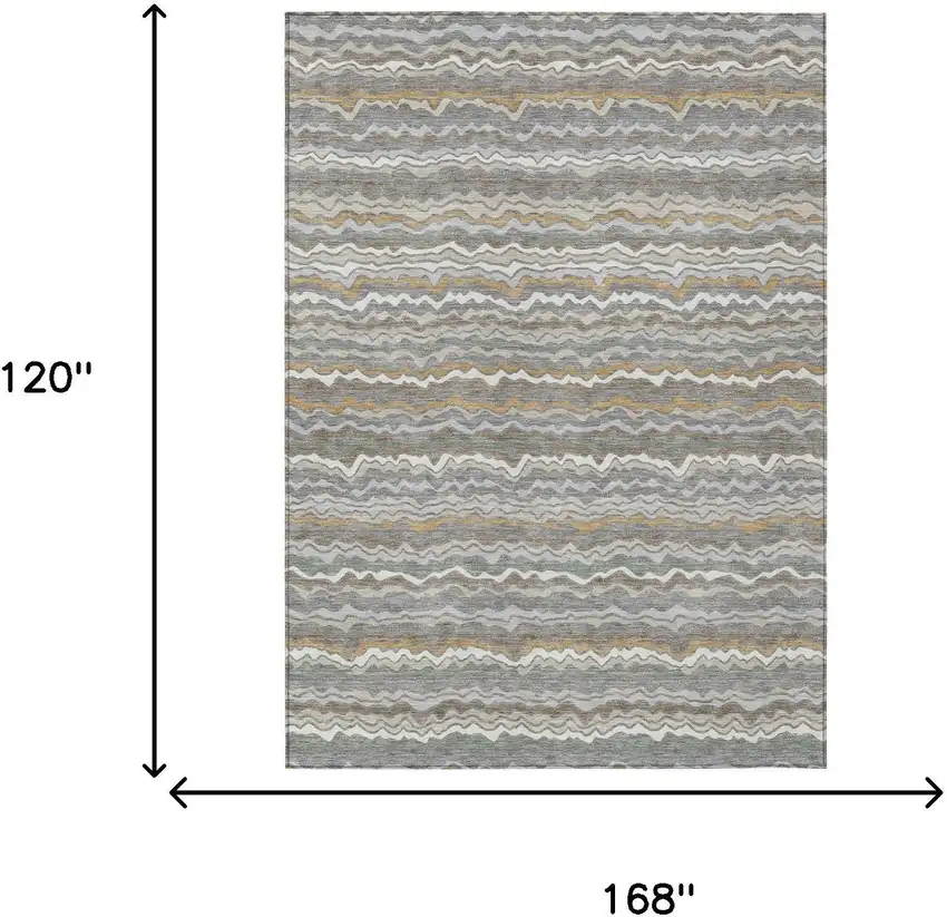 Gray And Silver Striped Washable Indoor Outdoor Area Rug Photo 6