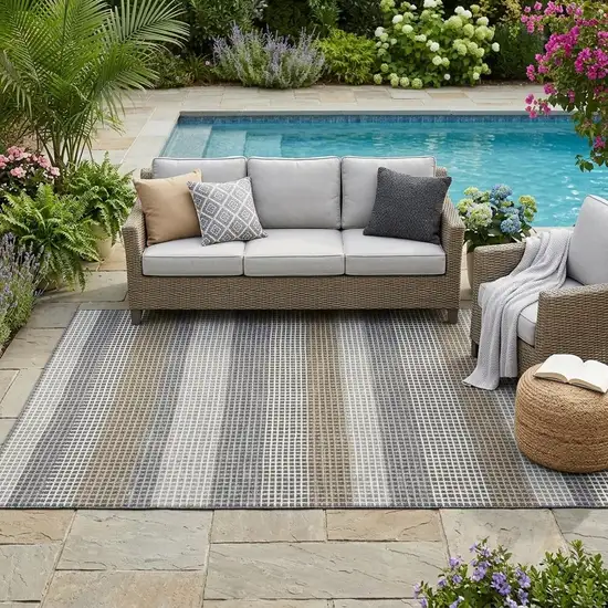 Gray And Silver Striped Washable Indoor Outdoor Area Rug Photo 1