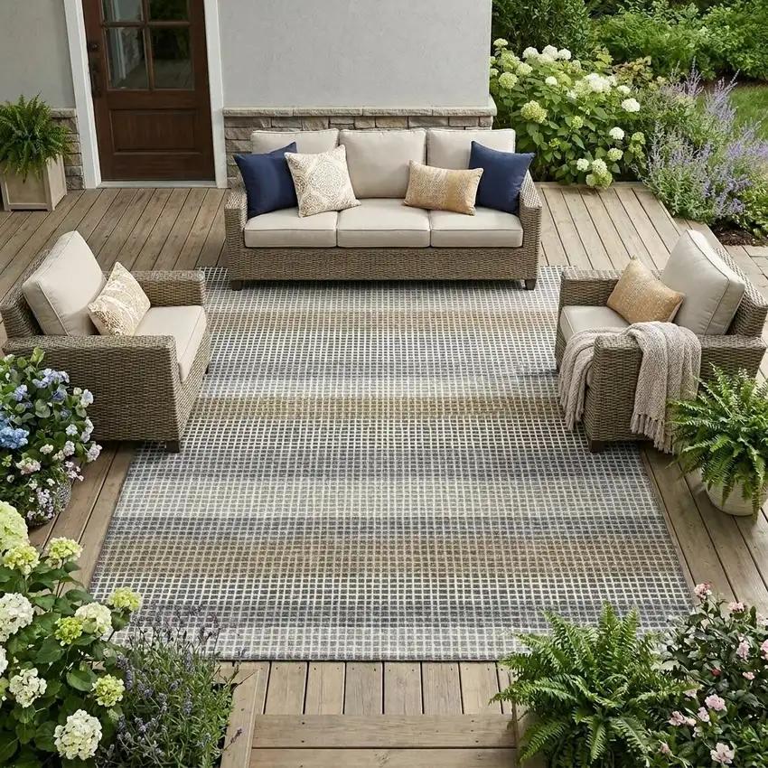 Gray And Silver Striped Washable Indoor Outdoor Area Rug Photo 1