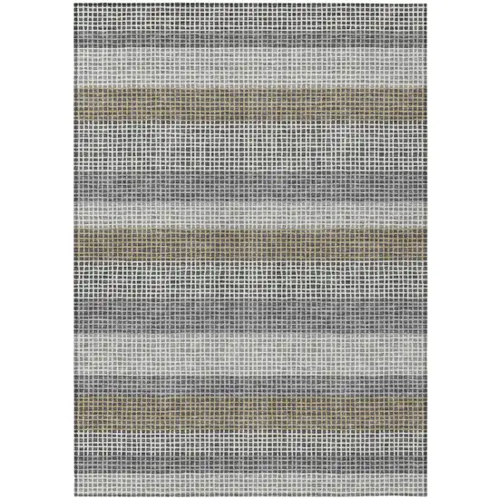 Gray And Silver Striped Washable Indoor Outdoor Area Rug Photo 2