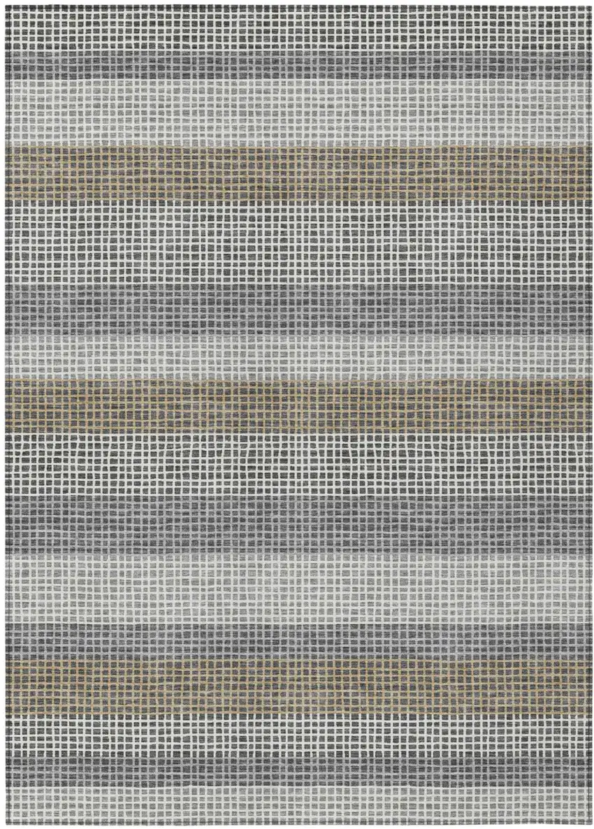 Gray And Silver Striped Washable Indoor Outdoor Area Rug Photo 2