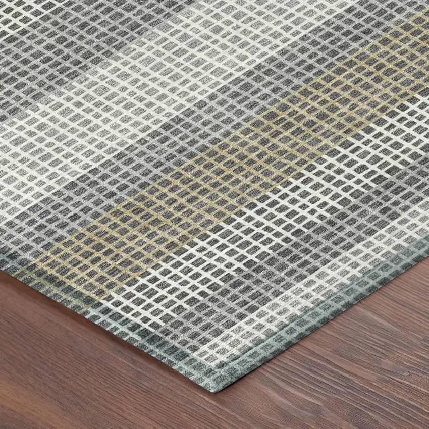 Gray And Silver Striped Washable Indoor Outdoor Area Rug Photo 5