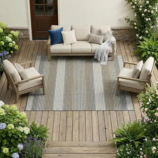 Gray And Silver Striped Washable Indoor Outdoor Area Rug Photo 1