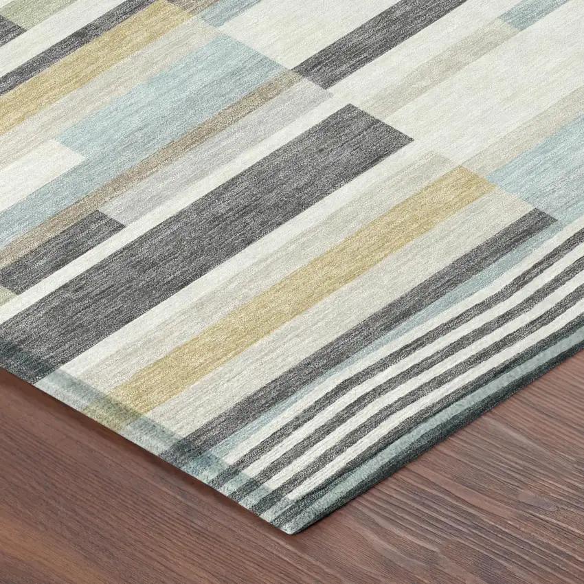 Gray And Silver Striped Washable Indoor Outdoor Area Rug Photo 3