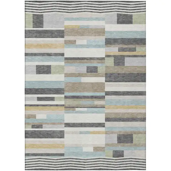 Gray And Silver Striped Washable Indoor Outdoor Area Rug Photo 2