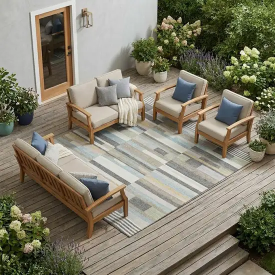 Gray And Silver Striped Washable Indoor Outdoor Area Rug Photo 1