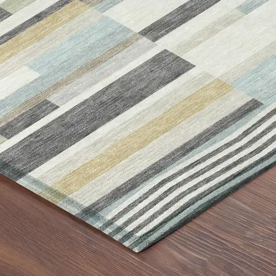 Gray And Silver Striped Washable Indoor Outdoor Area Rug Photo 3