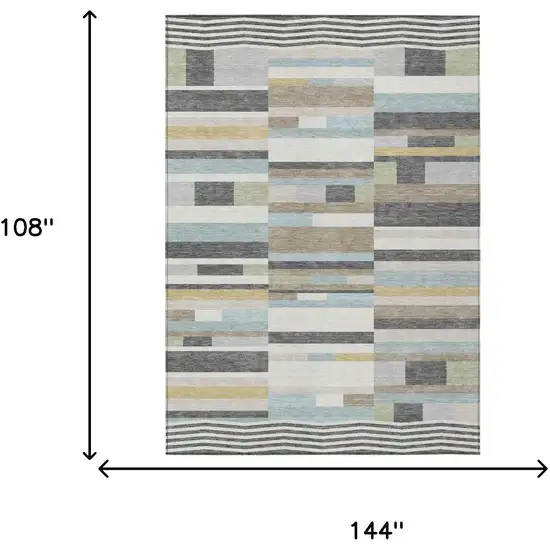 Gray And Silver Striped Washable Indoor Outdoor Area Rug Photo 5