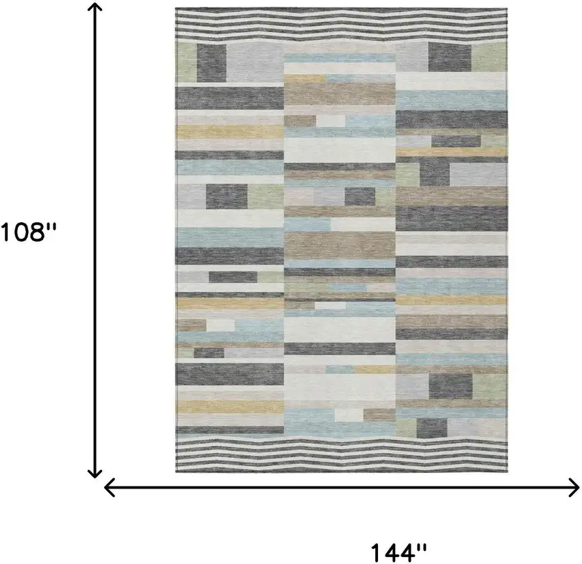 Gray And Silver Striped Washable Indoor Outdoor Area Rug Photo 5