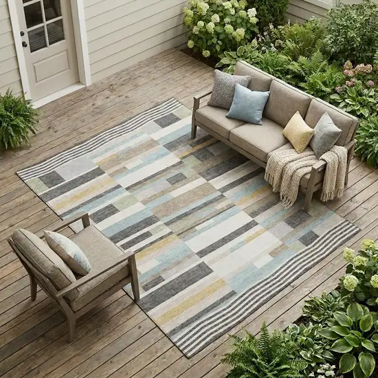 Gray And Silver Striped Washable Indoor Outdoor Area Rug Photo 1