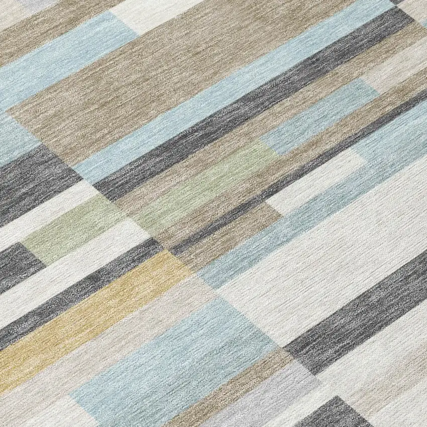 Gray And Silver Striped Washable Indoor Outdoor Area Rug Photo 4