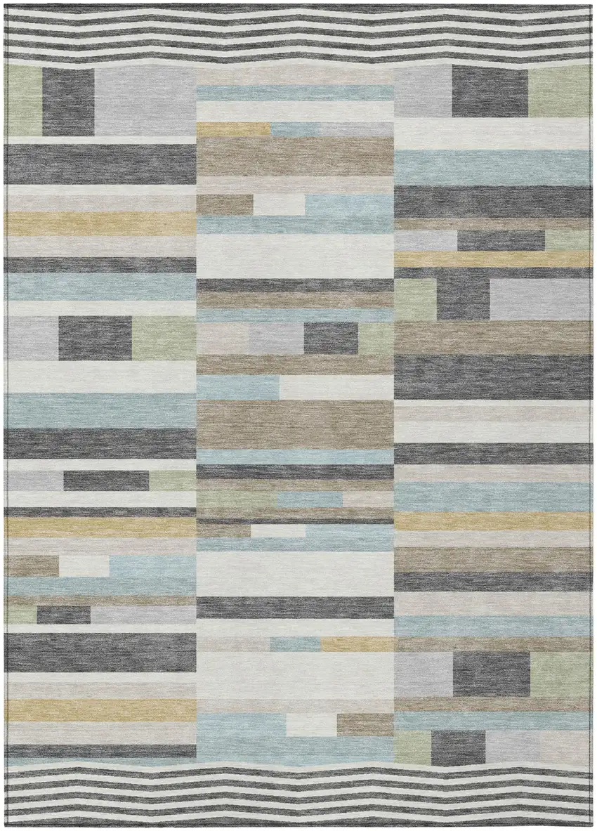 Gray And Silver Striped Washable Indoor Outdoor Area Rug Photo 2