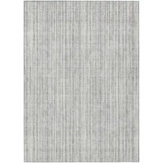 Gray And Silver Striped Washable Indoor Outdoor Area Rug Photo 2