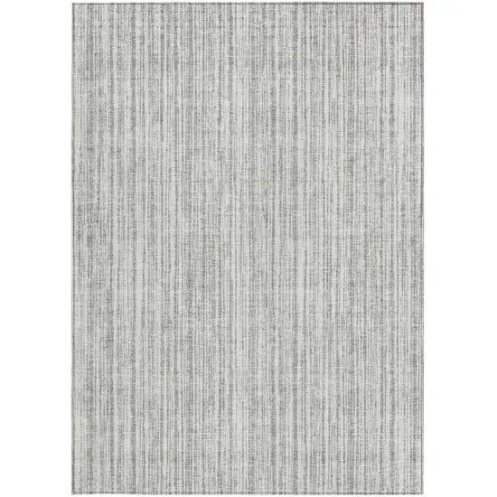 Gray And Silver Striped Washable Indoor Outdoor Area Rug Photo 6