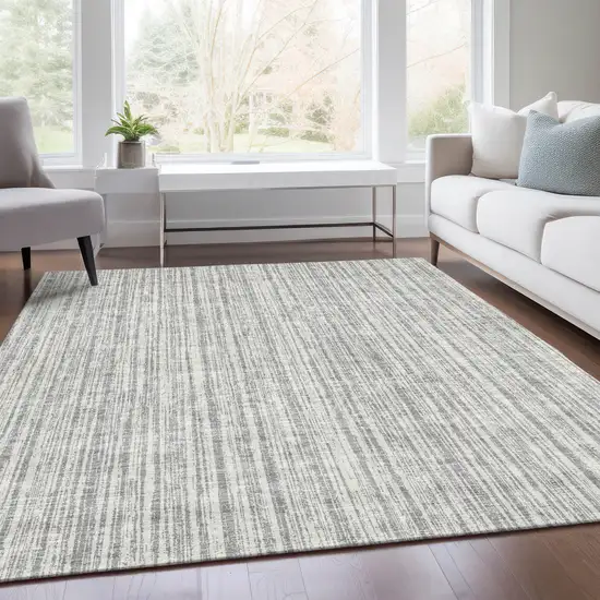 Gray And Silver Striped Washable Indoor Outdoor Area Rug Photo 8