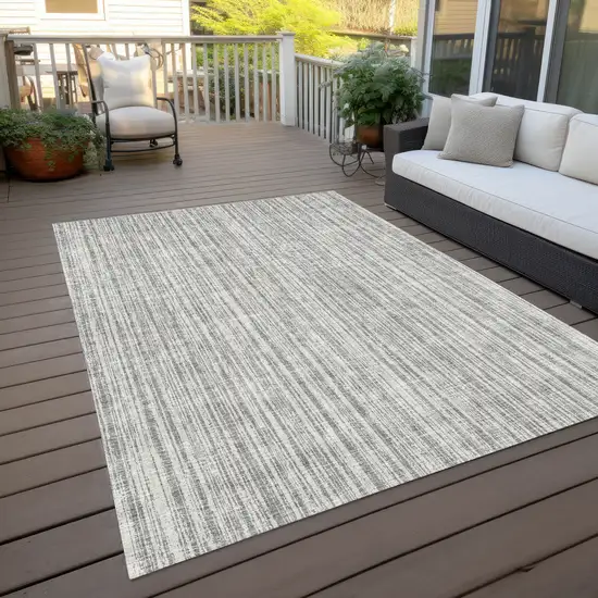 Gray And Silver Striped Washable Indoor Outdoor Area Rug Photo 8
